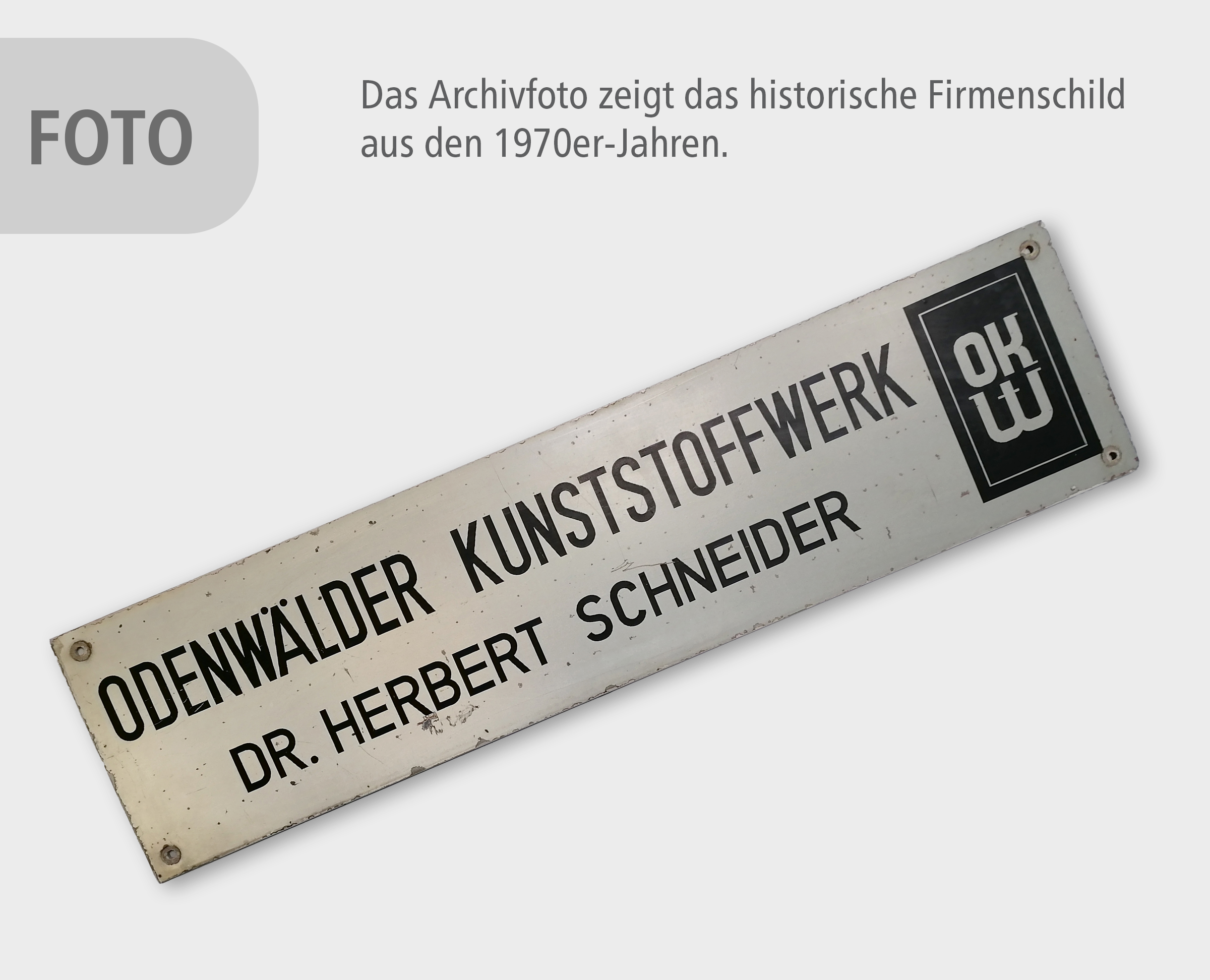 Historisches Firmenschild aus den 1974er-Jahren