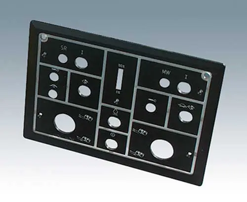 Placa de plexiglás lacada con inscripciones y símbolos grabados