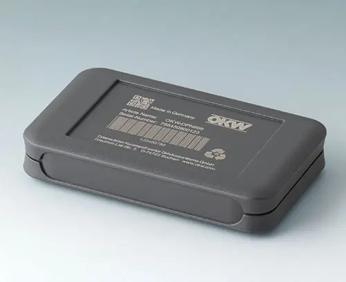 ABS (UL 94 HB) 材质的 SOFT-CASE 园边机盒, 熔岩色、带激光打印图文